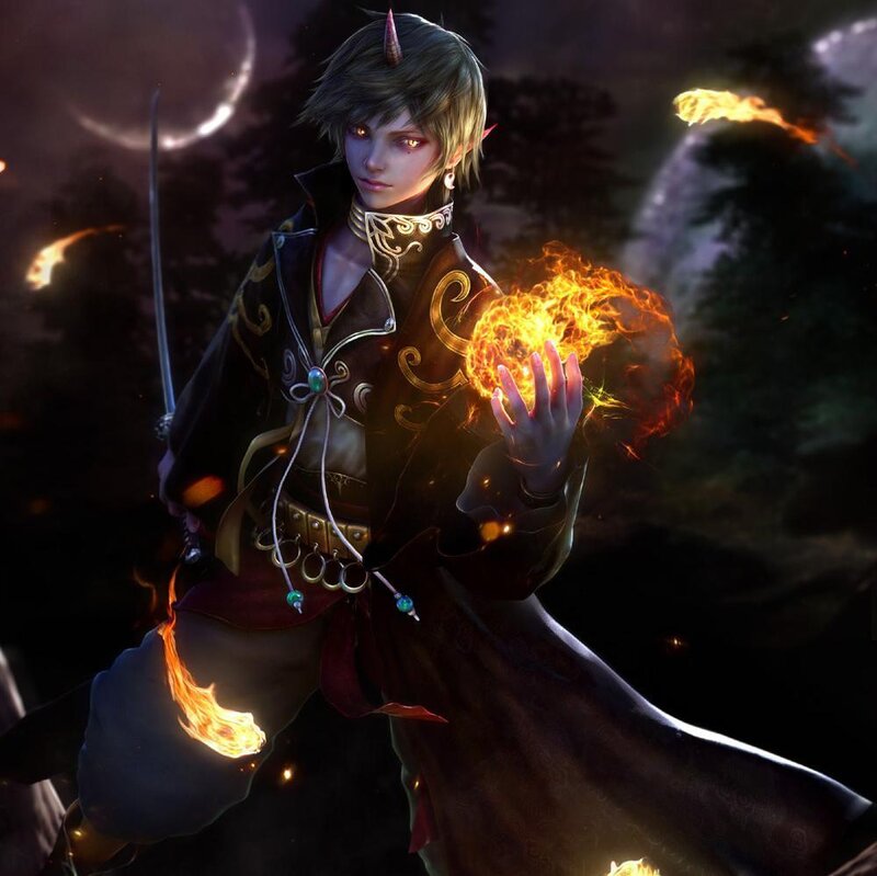 fantasy character with fire magic