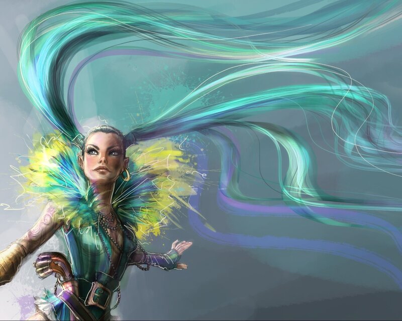 fantasy character with flowing hair