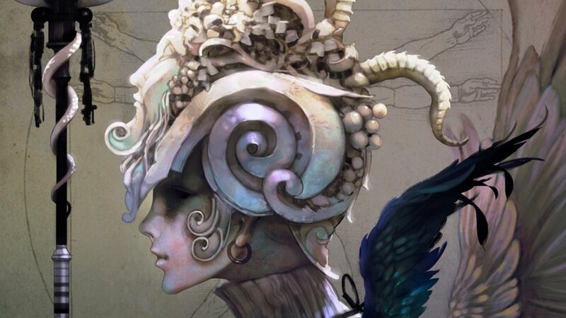 fantasy character with shell headdress