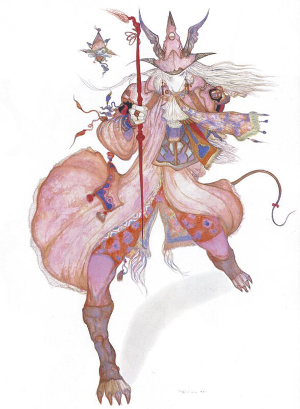 Fantasy character with staff and horned helmet