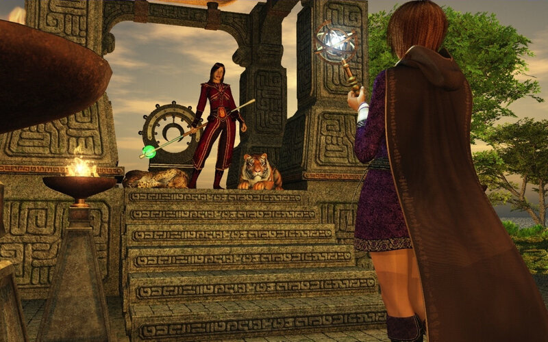 Fantasy characters at ancient ruins
