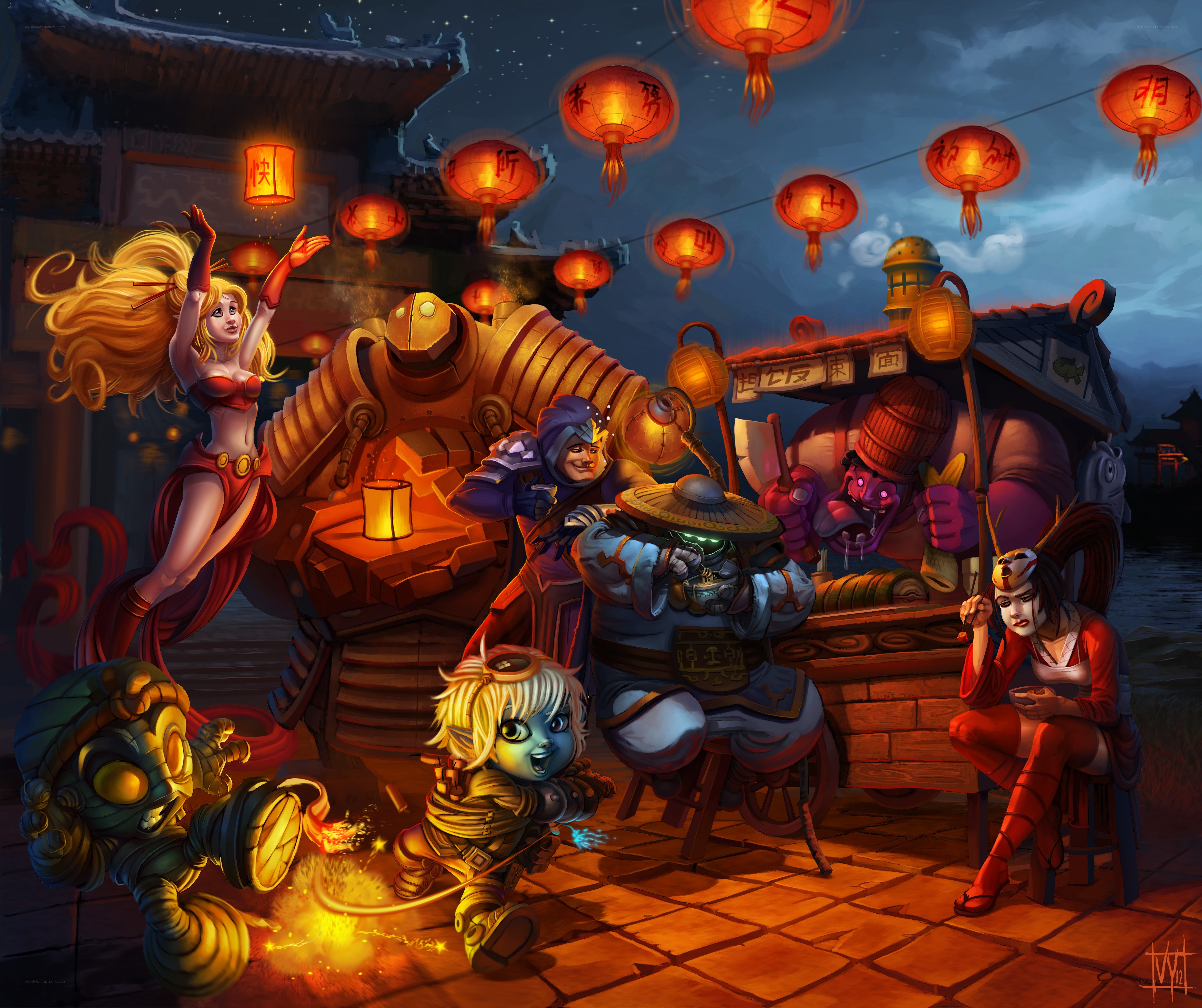 Fantasy characters at night market
