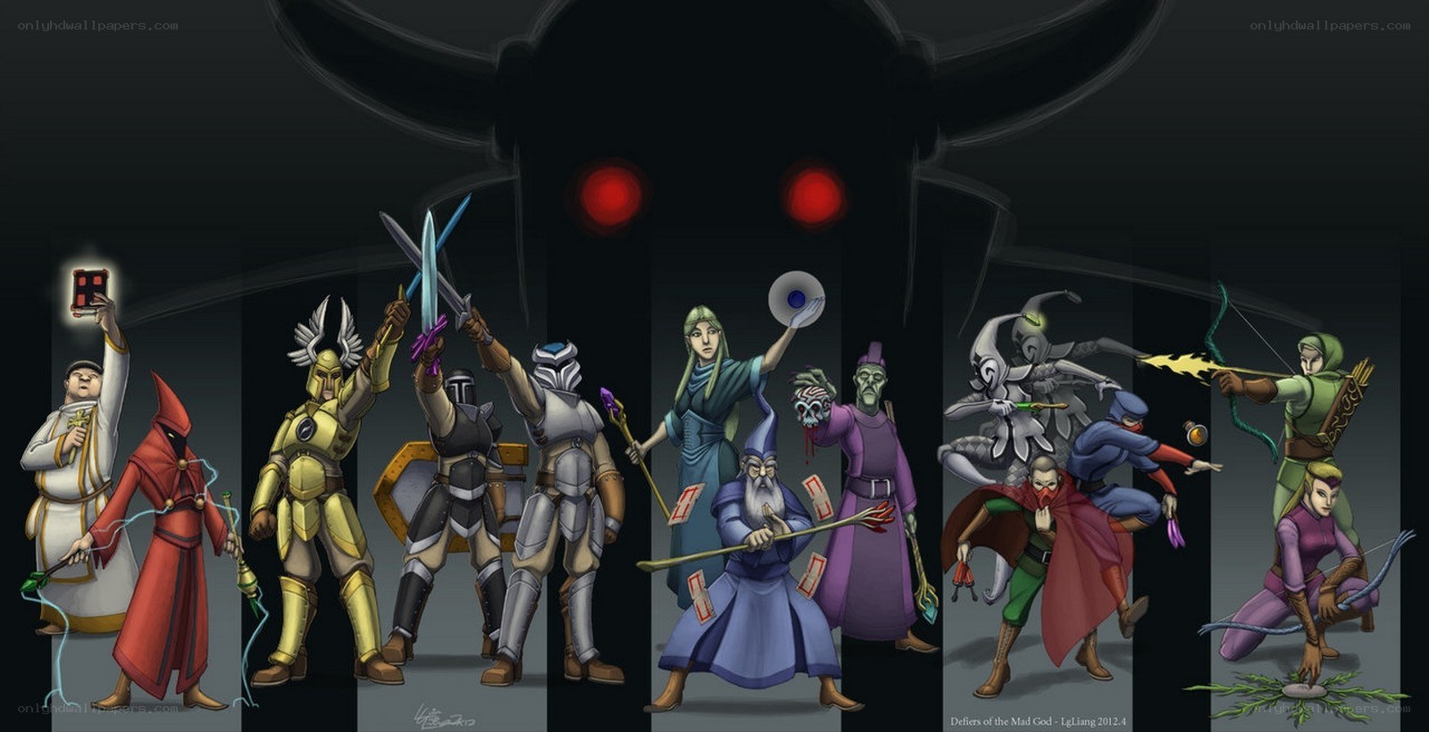 Fantasy characters facing a dark entity