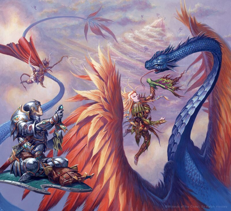 Fantasy Characters Fighting Dragons — Blue, Dramatic