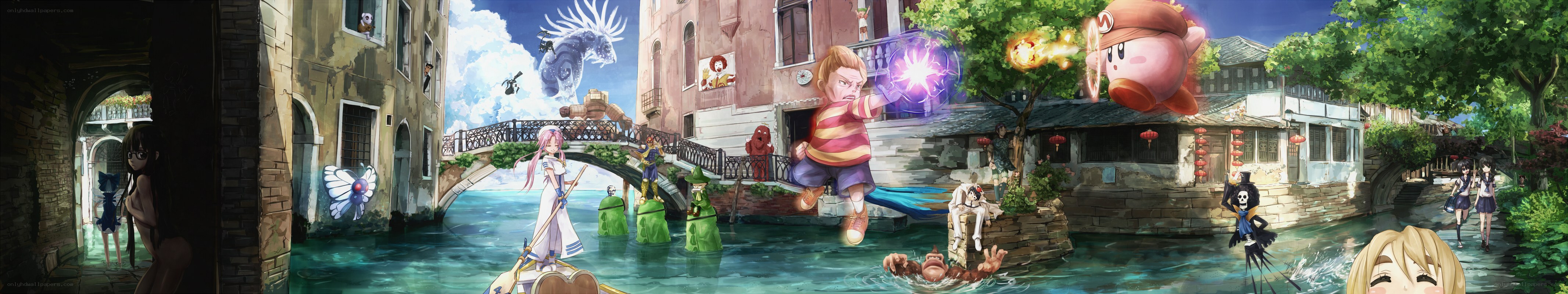 Fantasy characters in a canal city