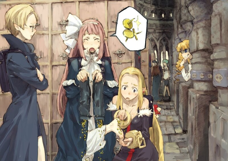 Fantasy characters in a castle corridor