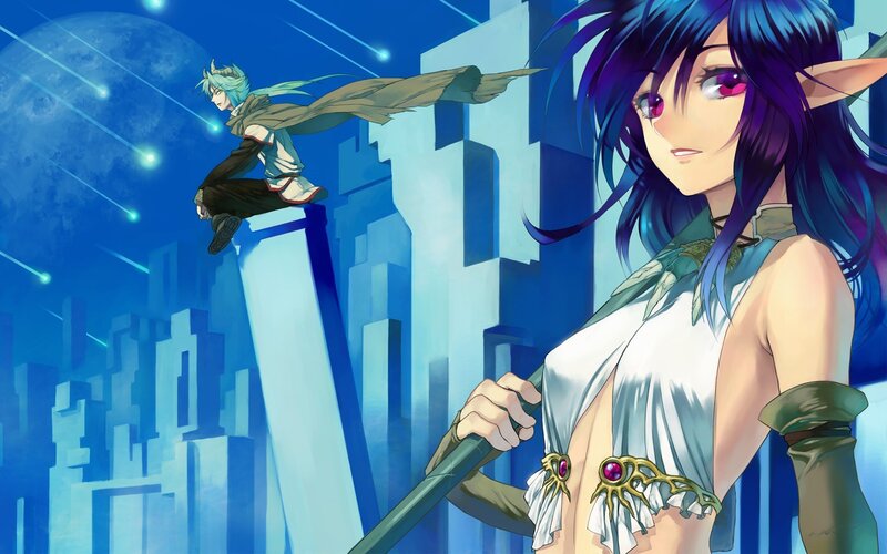 fantasy characters in a city