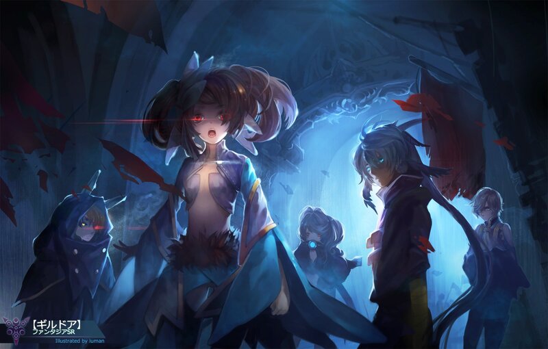 Fantasy characters in a dark cave