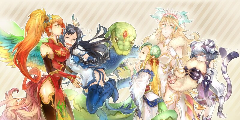 Fantasy characters in a group
