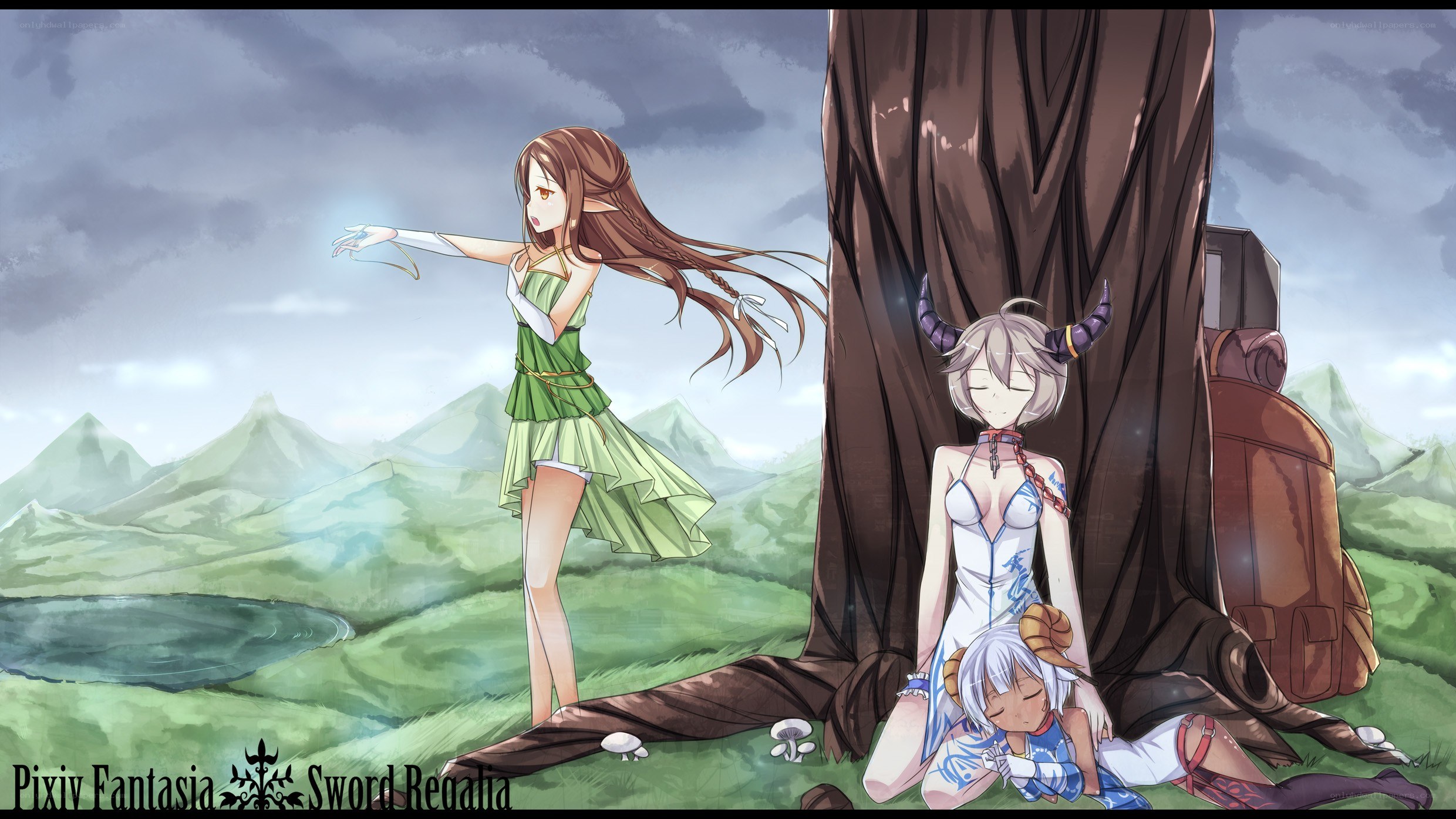 Fantasy characters in a landscape