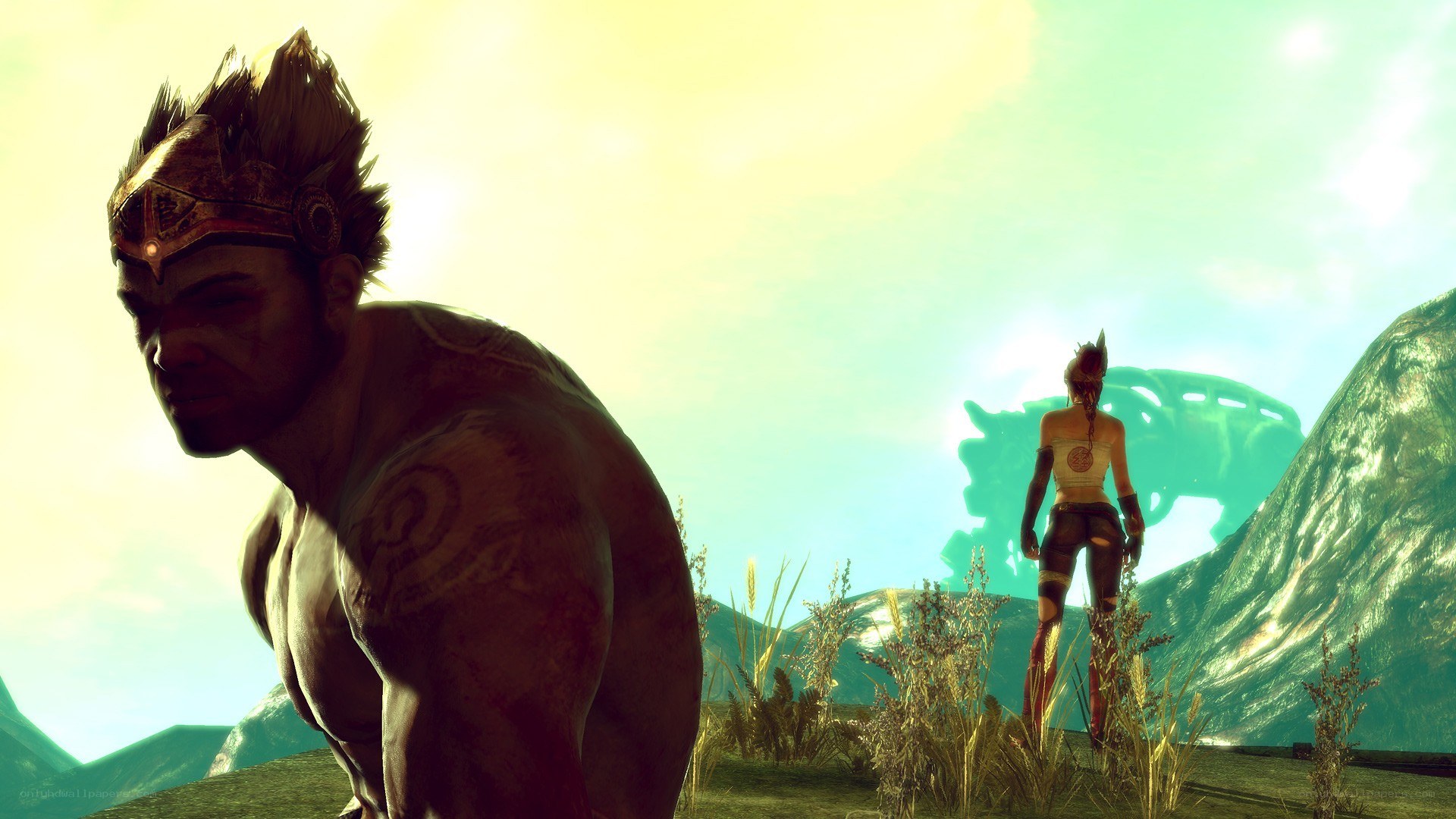 fantasy characters in a scenic landscape