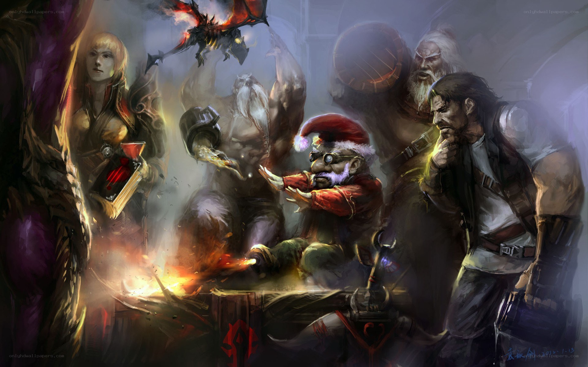 Fantasy characters in a workshop