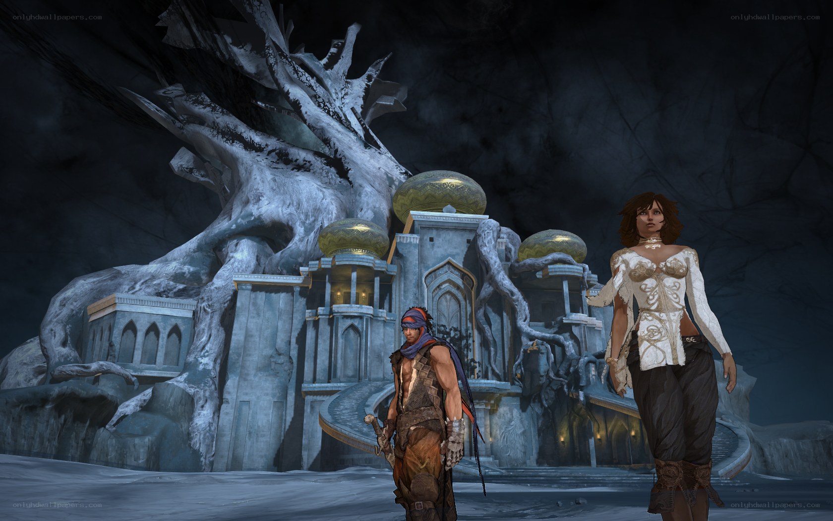 fantasy characters in ancient ruins