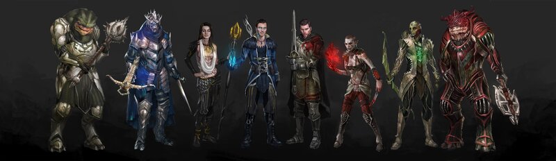 Fantasy Characters in Armor — Black, Dramatic, Digital Art