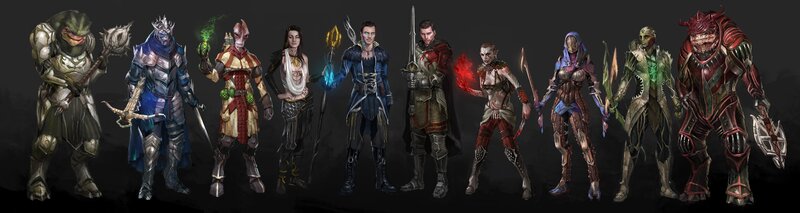 Fantasy Characters in Armor — Black, Dramatic, Digital Art, Weapons