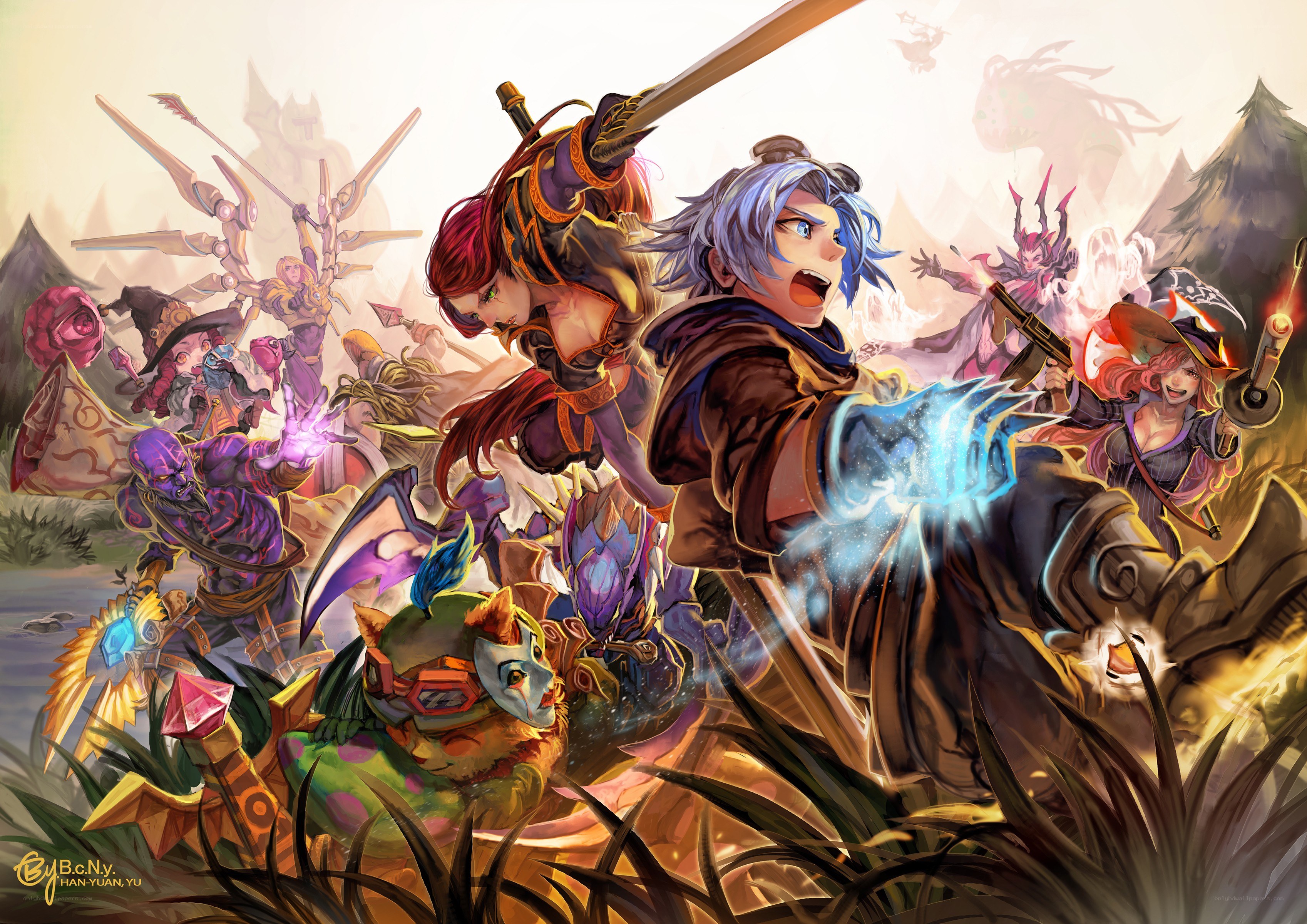 Fantasy characters in battle