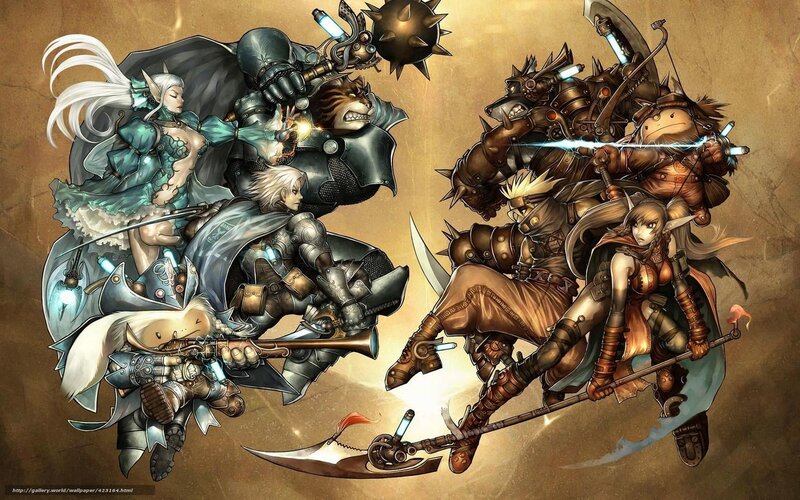 Fantasy Characters in Battle — Brown, Dramatic, Digital Art, Armor
