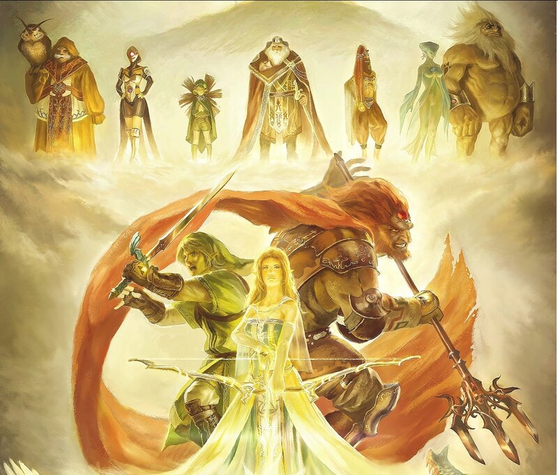 Fantasy Characters in Battle — Gold, Dramatic, Digital Art