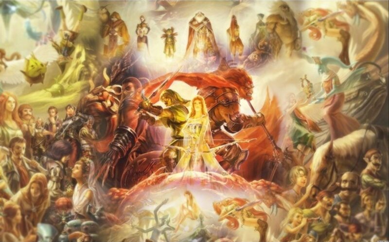 Fantasy Characters in Battle — Gold, Dramatic, Digital Art, Warrior