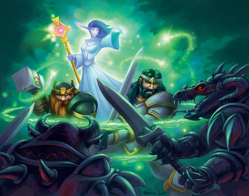 Fantasy Characters in Battle — Green, Dramatic