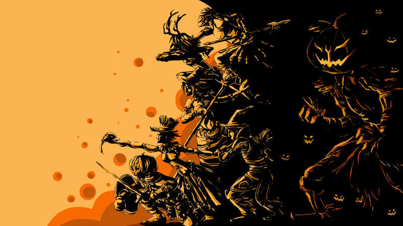 Fantasy Characters in Combat — Orange, Dramatic