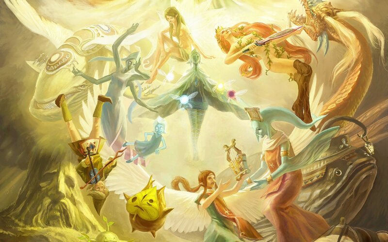 fantasy characters in golden light