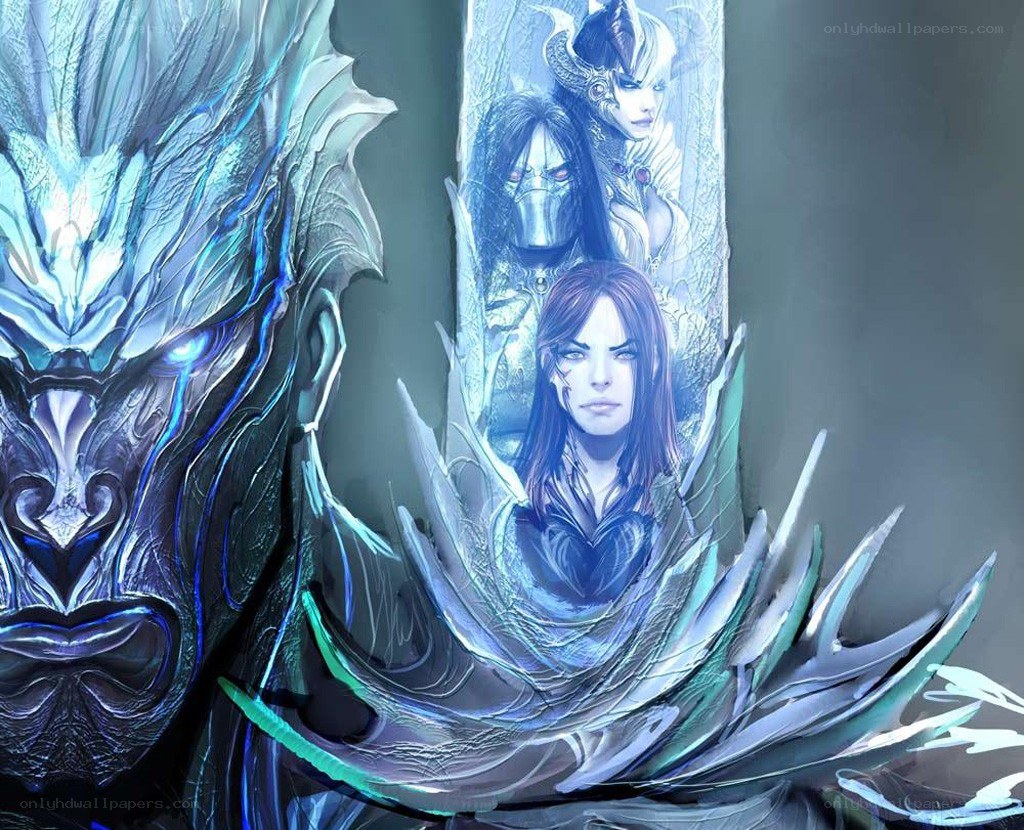 Fantasy characters in ice sculpture
