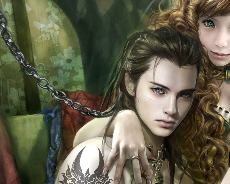 fantasy characters in intimate pose
