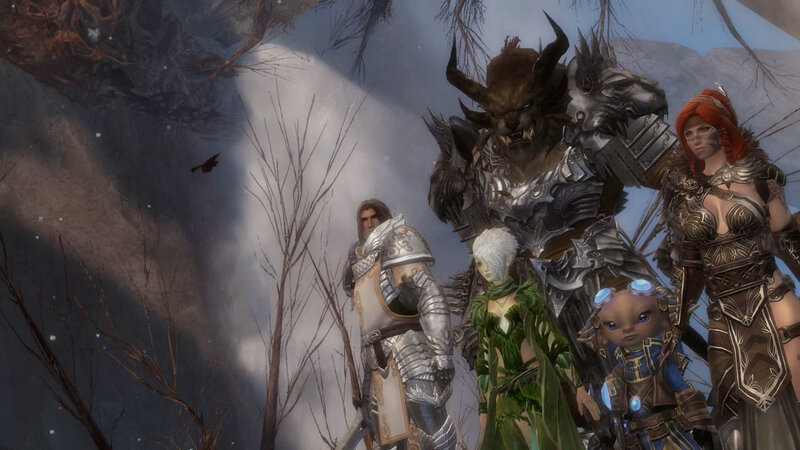 fantasy characters in snowy landscape