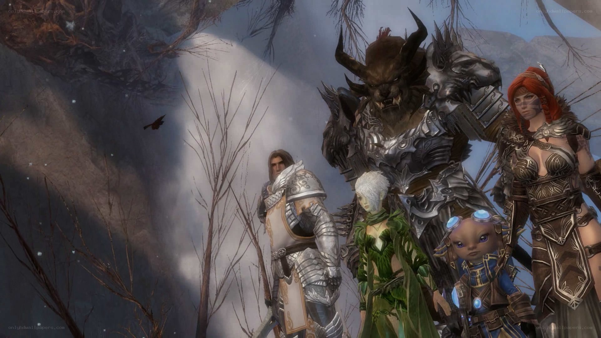 fantasy characters in snowy landscape