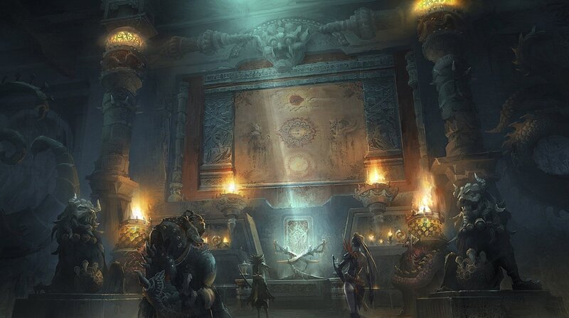Fantasy Characters in Temple — Gray