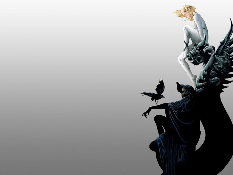 fantasy characters on a gargoyle