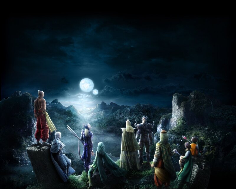 Fantasy characters under twin moons