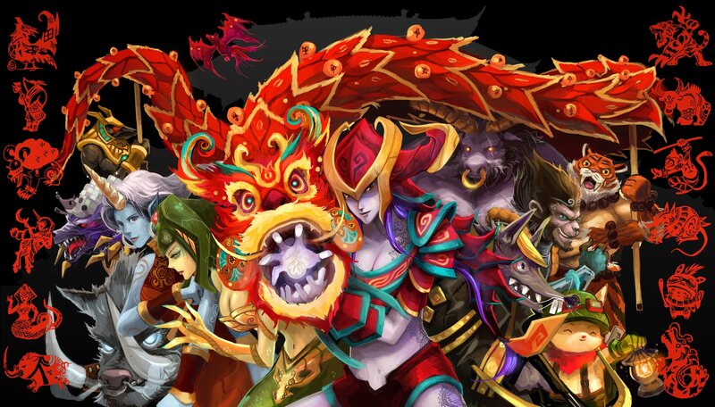 Fantasy characters with dragon