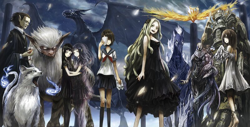 Fantasy characters with monsters