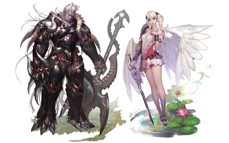Fantasy characters with weapons