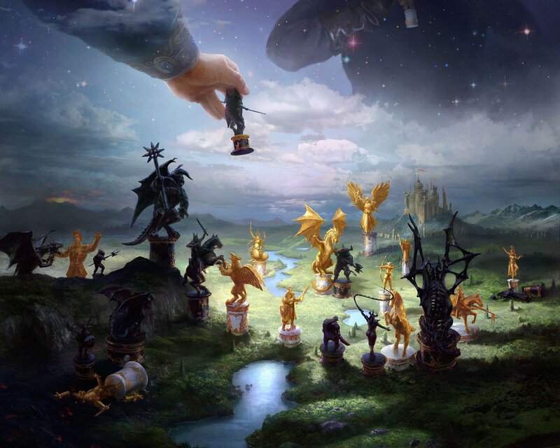 Fantasy chess battle scene
