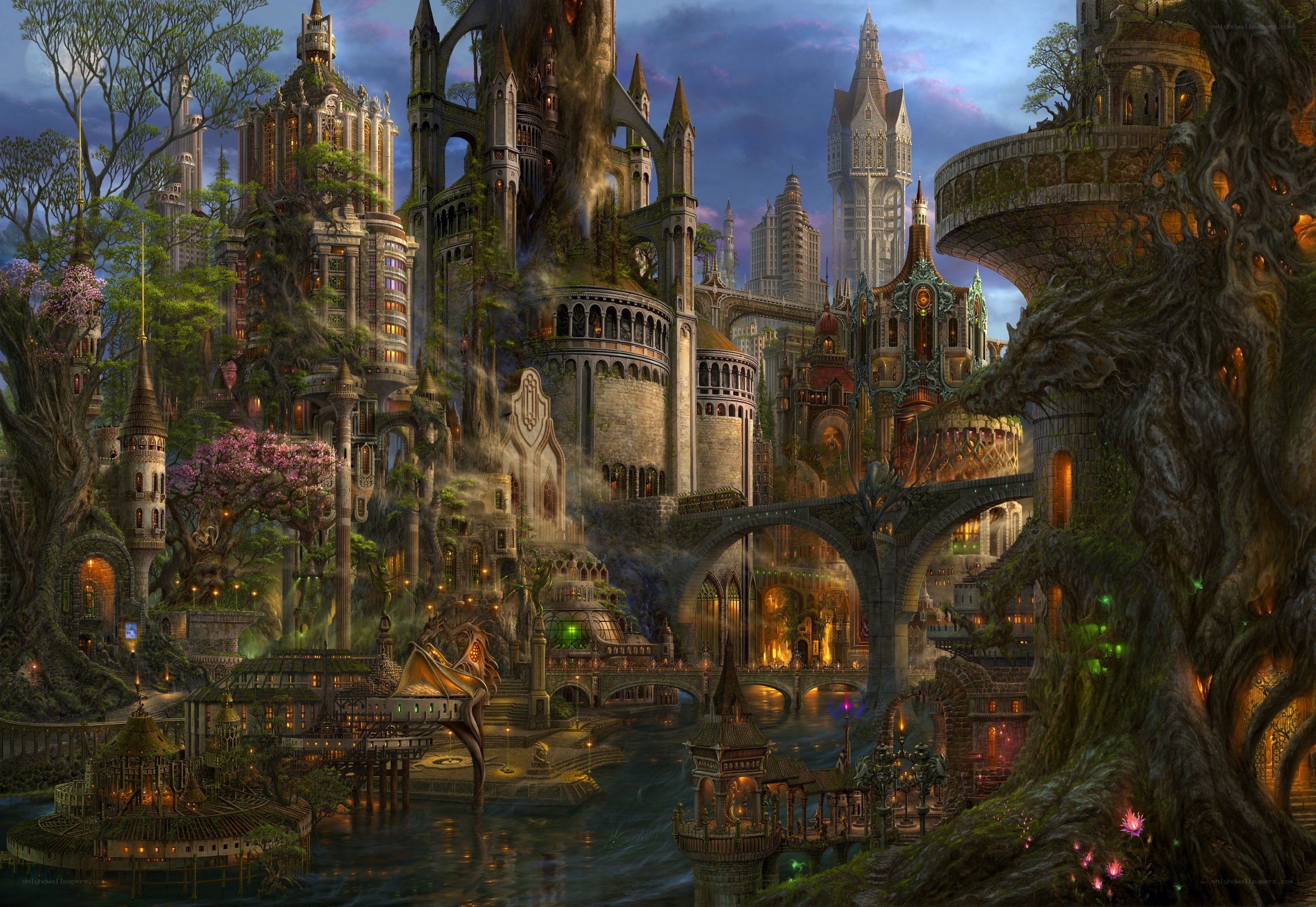 fantasy city among trees