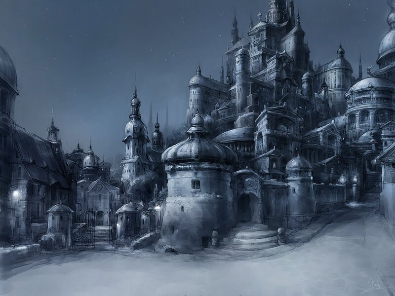 Fantasy City at Night — Blue, Dark
