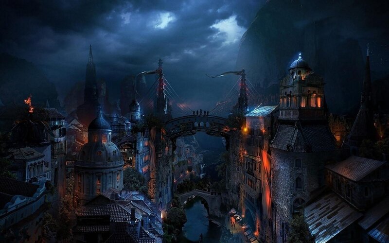 Fantasy City at Night — Blue, Dramatic