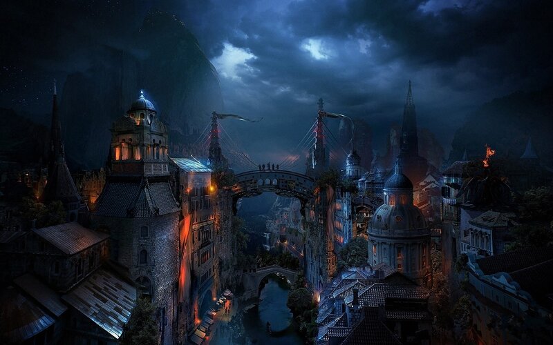 Fantasy City at Night — Blue