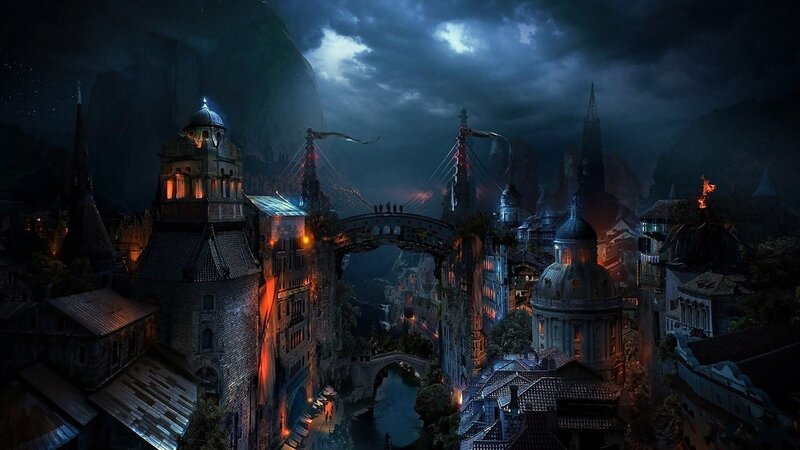 Fantasy City at Night — Dark Blue