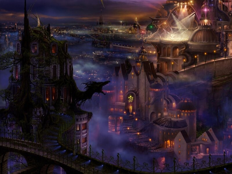 Fantasy City at Night — Purple