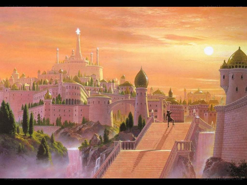 fantasy city at sunset