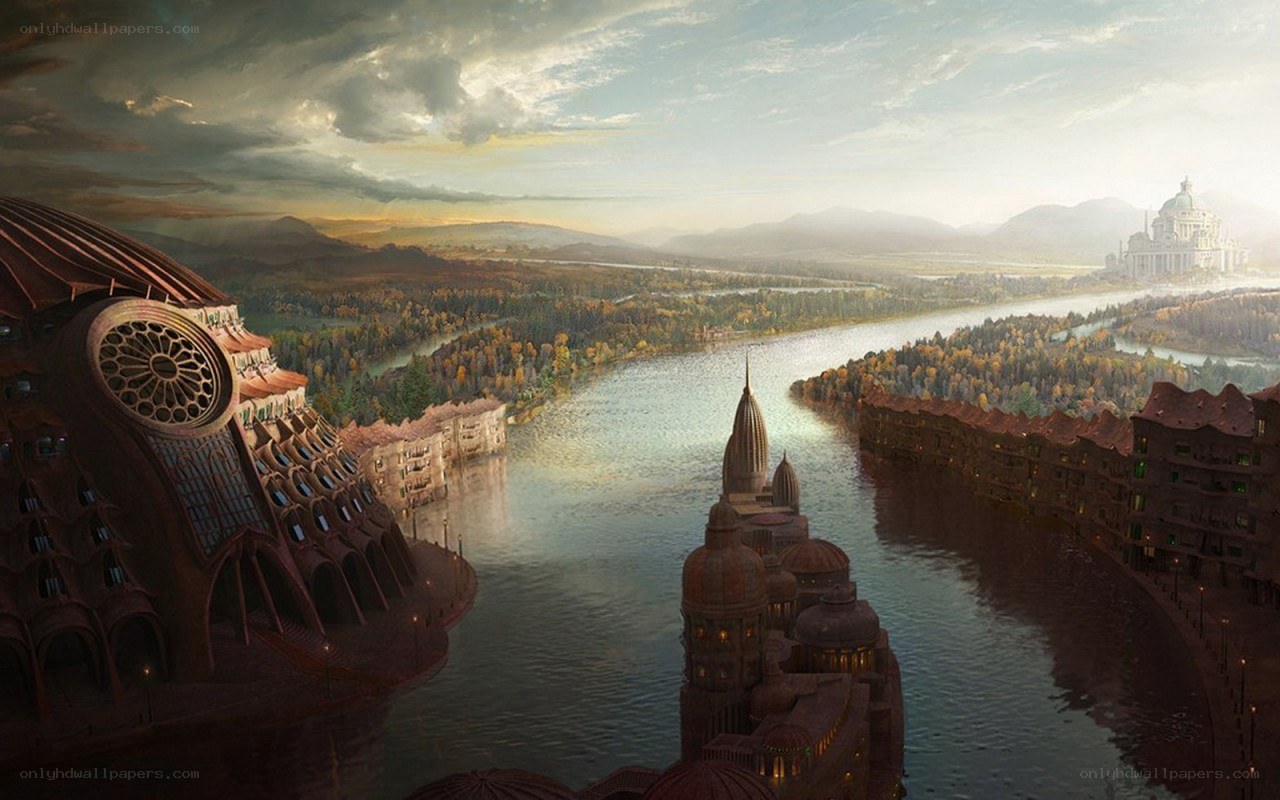 fantasy city by a river