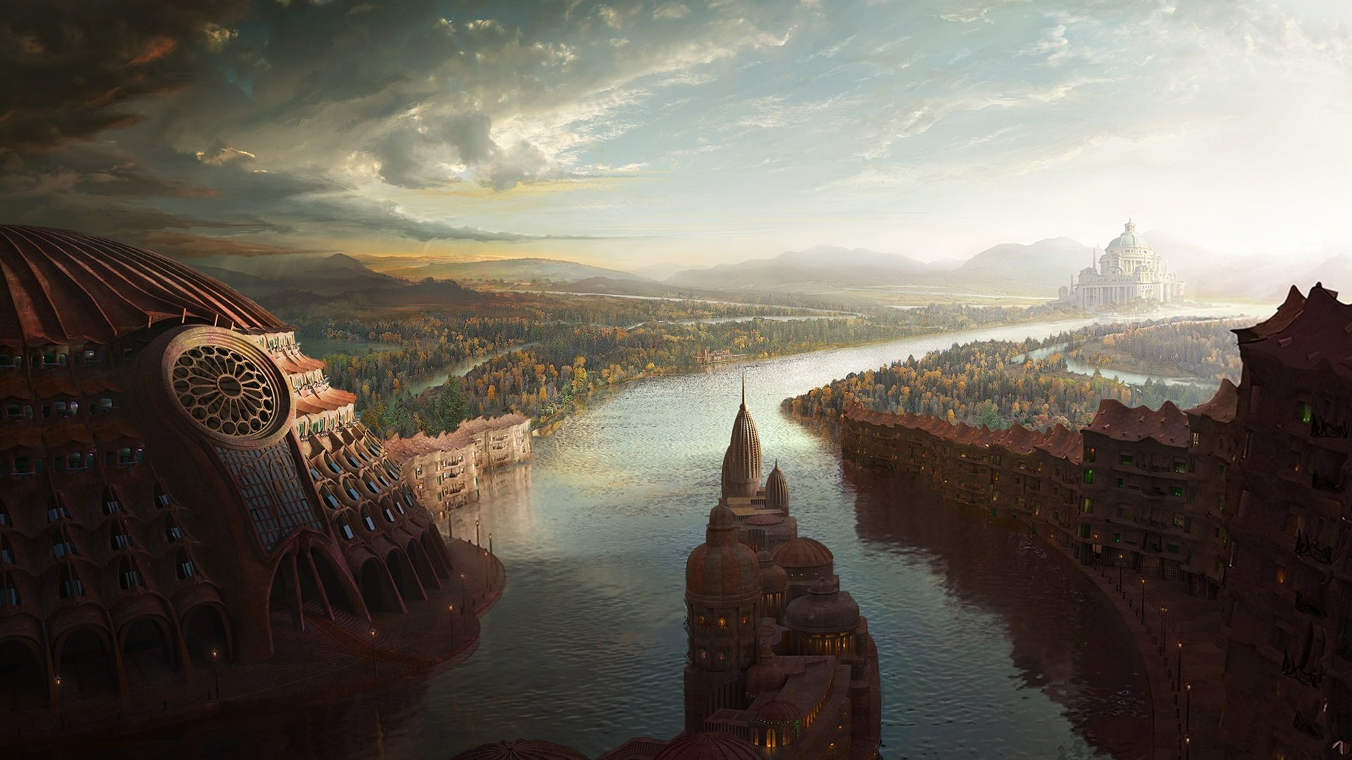 fantasy city by a river