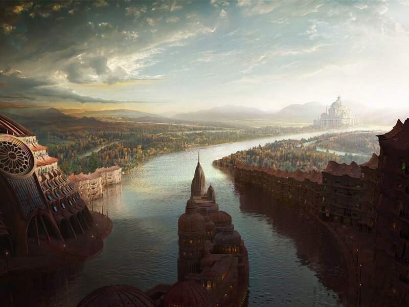 Fantasy city by a river