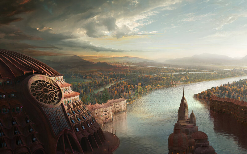 Fantasy city by a river