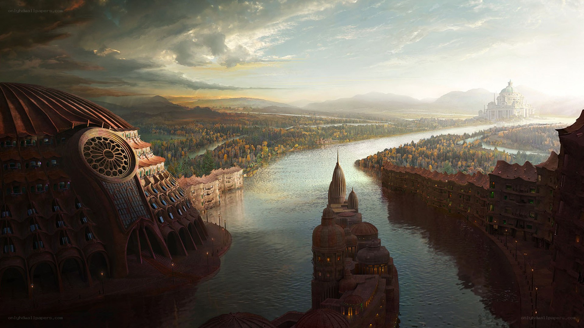 fantasy city by river