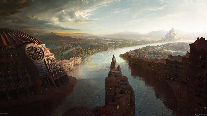 fantasy city by river